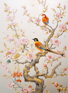 传统纹理纹理插画图片_中国风金边掐丝珐琅传统花鸟图案插画
