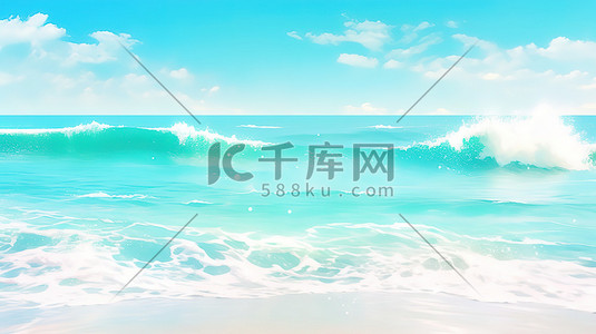 热带沙滩插画图片_大海海边沙滩海浪唯美19