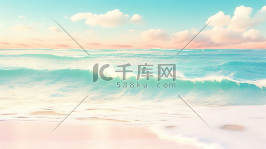 热带沙滩插画图片_大海海边沙滩海浪唯美16