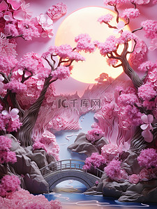 浪漫紫色粉色七夕节场景创意背景