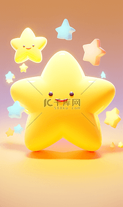 可爱黄色星星插画图片_背景黄色发光星星背景素材可爱卡通星星图标