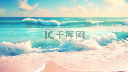 热带沙滩插画图片_大海海边沙滩海浪唯美10