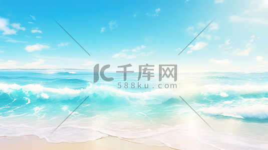 热带沙滩插画图片_大海海边沙滩海浪唯美3
