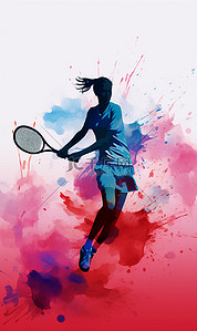 对决插画图片_正在打网球的女运动员体育插画