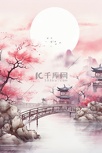 中圆国风插画图片_中国风唯美七夕中秋明月插画背景