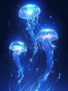 深蓝色水中的水母蓝光7