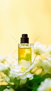 精油玻璃瓶插画图片_清新美容美妆菊花丛里的精油瓶