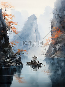 中国传统水墨插画图片_中国传统水墨轻舟过万重山15