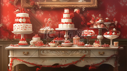 陶瓷工艺插画图片_圣诞节蛋糕甜品红白色装饰12