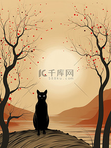 暹罗猫插画图片_秋季暹罗猫简约插画3