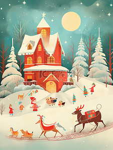 圣诞装饰圣诞插画图片_冬天积雪雪景圣诞插画1