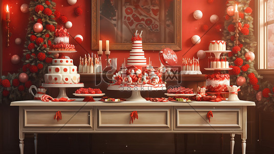 陶瓷工艺插画图片_圣诞节蛋糕甜品红白色装饰19