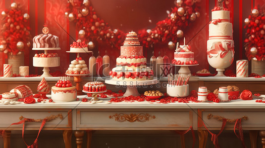 陶瓷工艺插画图片_圣诞节蛋糕甜品红白色装饰11