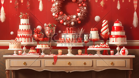 圣诞节蛋糕甜品红白色装饰15