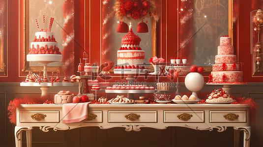 陶瓷插画图片_圣诞节蛋糕甜品红白色装饰1
