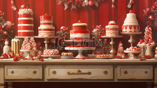 圣诞节蛋糕甜品红白色装饰18