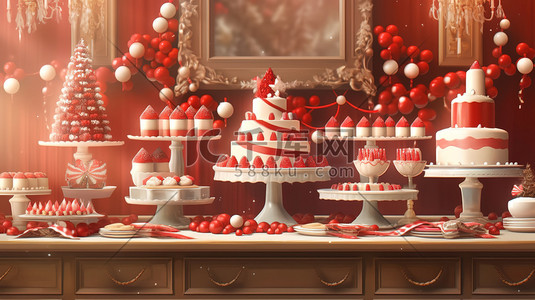 陶瓷工艺插画图片_圣诞节蛋糕甜品红白色装饰9