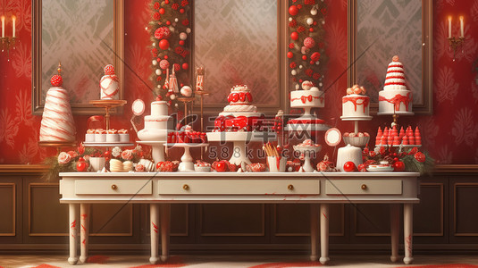 陶瓷工艺插画图片_圣诞节蛋糕甜品红白色装饰20