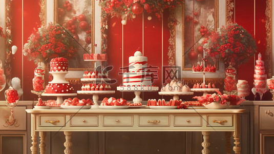 陶瓷工艺插画图片_圣诞节蛋糕甜品红白色装饰4