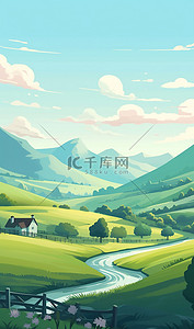 绿色生态青山绿水插画美景