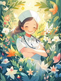 国际护士节花朵包围微笑1