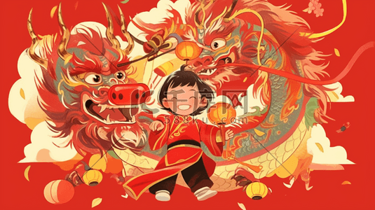 舞动清纯插画图片_庆新年舞动中国龙春节新年