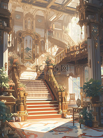 宏伟壮观建筑金色宫殿楼梯17