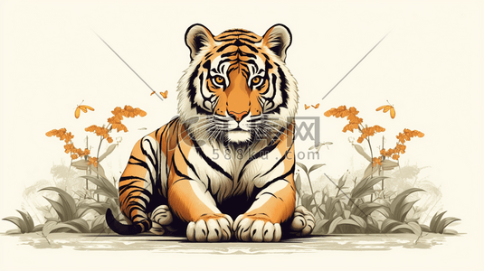 森林老虎插画图片_森林之王老虎卡通动物插画31