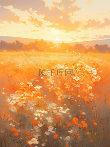 柔和阳光温暖日落乡村油画10