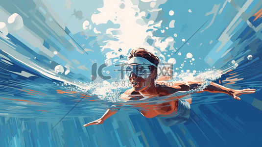 人物运动员插画图片_游泳运动员卡通人物插画7