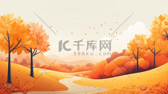 唯美金黄色树叶秋季风景插画32