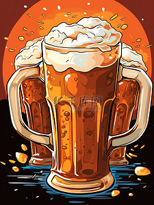 酒水卡通插画图片_桌子上的啤酒快乐气氛10
