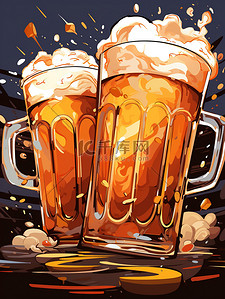 酒水卡通插画图片_桌子上的啤酒快乐气氛6