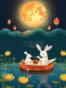 中秋之夜可爱兔子在船上赏月20