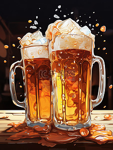 酒水卡通插画图片_桌子上的啤酒快乐气氛16