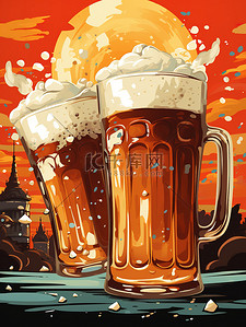酒水卡通插画图片_桌子上的啤酒快乐气氛9