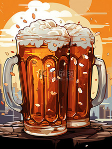 酒水卡通插画图片_桌子上的啤酒快乐气氛7