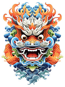 塔罗牌背面图案插画图片_中国传统龙头祥云混合图案