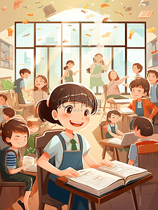 卡通校园学生插画图片_校园小学生卡通人物插画15