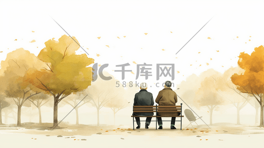 唯美树下老人重阳节节日插画13
