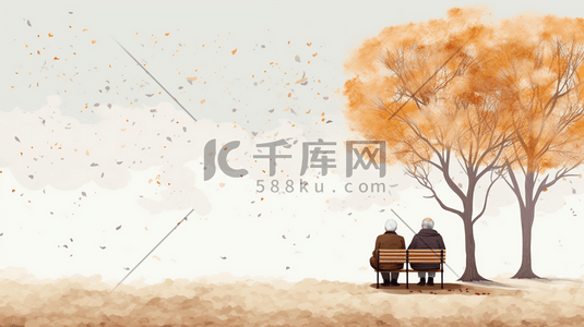 唯美树下老人重阳节节日插画8