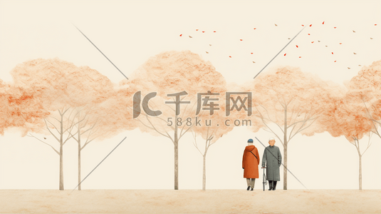 唯美树下老人重阳节节日插画3