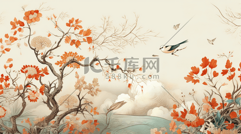 中国风传统花鸟绘画插画6
