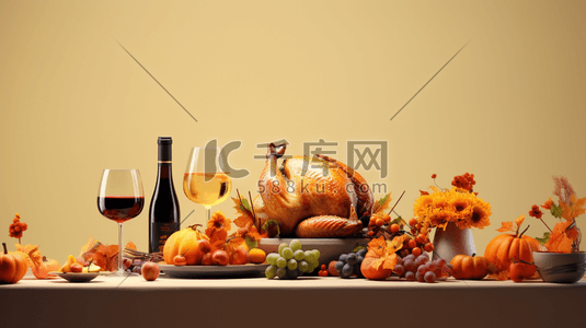 感恩节节日插画图片_餐桌上的美味火鸡感恩节节日插画11