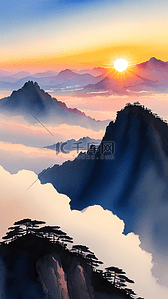 朝阳插画图片_气势磅礴的中国著名景点黄山日出风景10