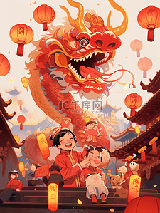 中国龙年春节小孩逛街游庙会挂灯笼17