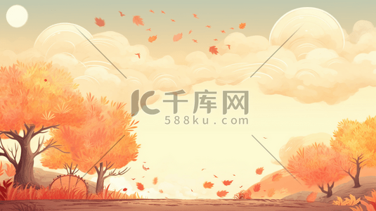 秋日唯美落叶红叶树林插画19