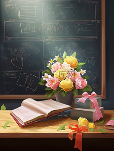 教师节海报黑板讲台鲜花8