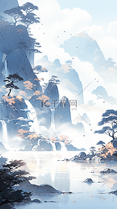 ai山水插画图片_水墨风山水中国风山水CG古风游戏场景