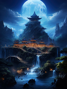中国宫殿辉煌建筑云雾仙景4